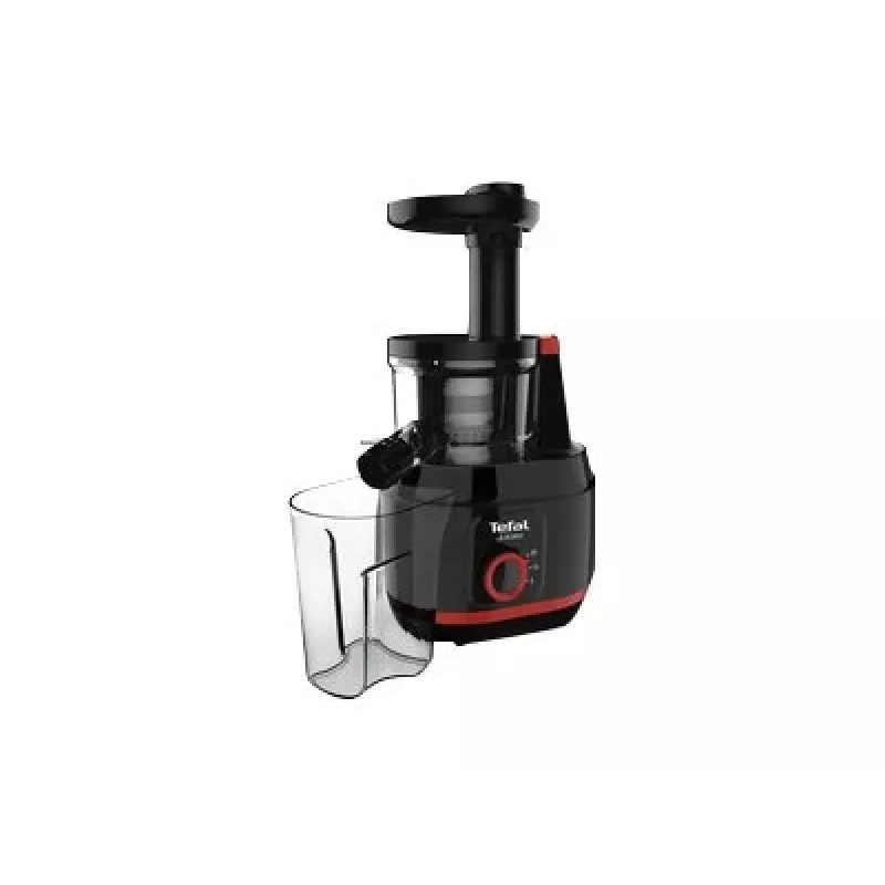 Lėtas sulčiaspaudė Tefal Juiceo ZC150 — 150 W, 4,5 cm padavimo vamzdis, 0,8 L talpos indai sultims ir minkštimui, 80 aps./min., juoda/raudona