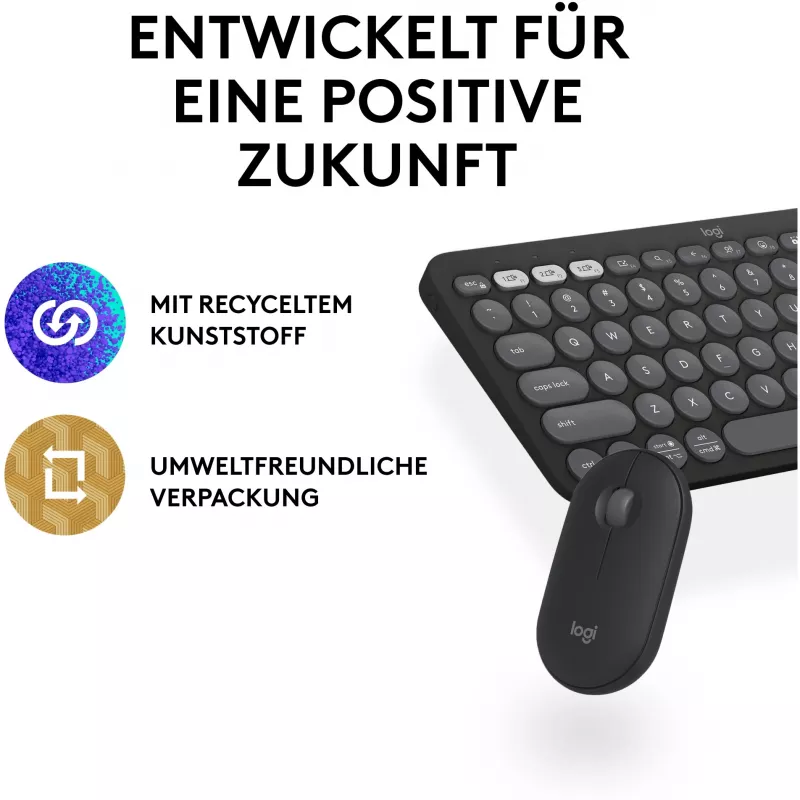 Logitech Pebble 2 Combo belaidė klaviatūra ir pelė QWERTZ vokiška pilka