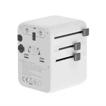 Gembird TPA-2A3C70-01-W universalus kelioninis maitinimo adapteris, 3x USB-C, 2x USB-A, 70 W, GaN, baltos spalvos