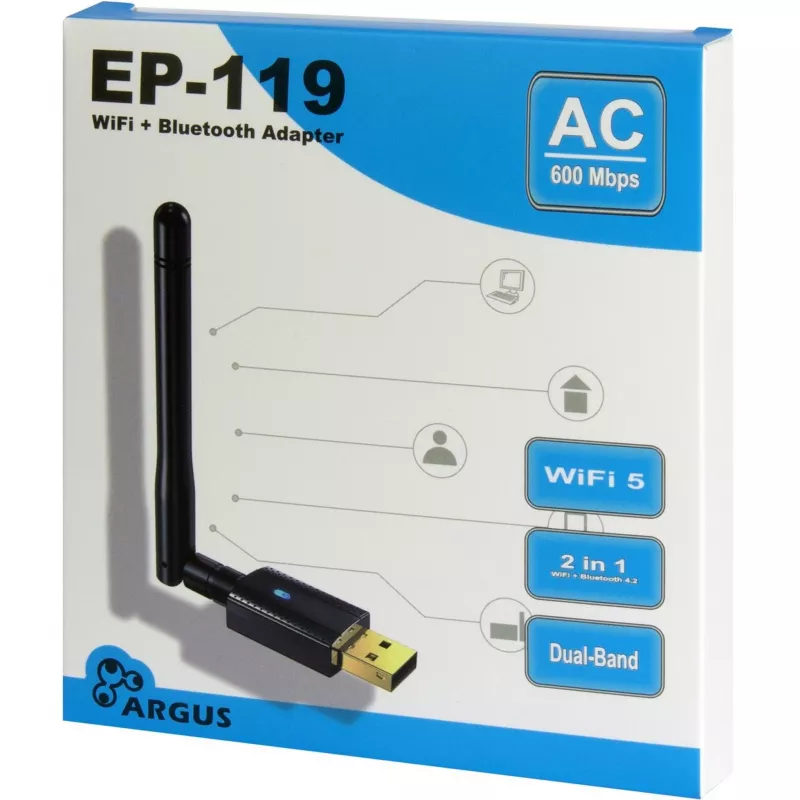 USB Wi-Fi / Bluetooth adapteris INTER-TECH EP-119, Wi-Fi 5 (802.11ac) dviejų juostų 600 Mbit/s
