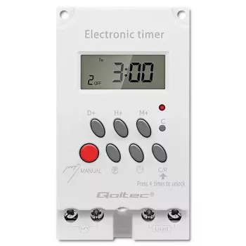 DIN bėgelio elektroninis laikmatis QOLTEC PC0629 — 24V maitinimas, 16A išėjimas