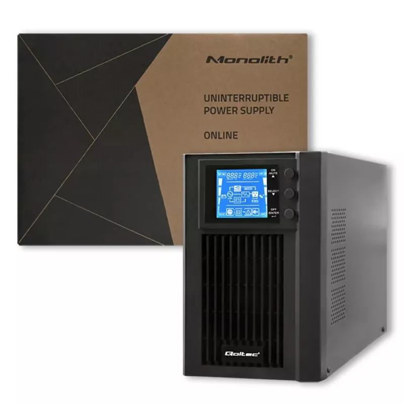 Qoltec 53042 nepertraukiamo maitinimo šaltinis (UPS) Dvigubo keitimo (Online) 1 kVA 800 W 2 AC lizdai