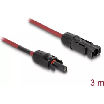 Saulės baterijų prijungimo laidas DELOCK 90971, 3 m, 4 mm² gyslos, DL4 kištukas–lizdas, 1000 V DC, raudonas/juodas