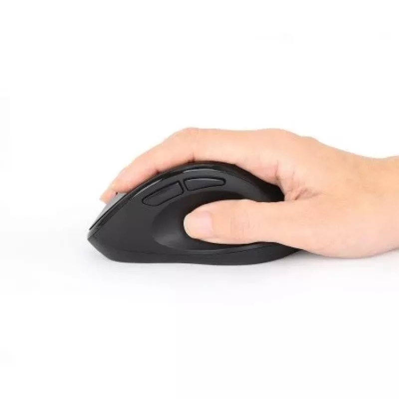Manhattan ergonominė belaidė pelė dešinei rankai, reguliuojama 800/1200/1600 DPI, 2,4 GHz (iki 10 m), šeši mygtukai su slinkimo ratuku, kombinuotas USB-A ir USB-C imtuvas, juoda, AA baterija (įtraukta), trejų metų garantija
