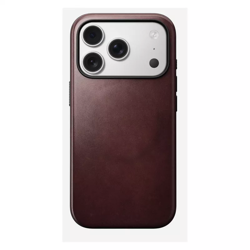 Mobiliojo telefono dėklas Nomad Modern Leather Case, skirtas iPhone 17 Pro, oda + TPU + PC, tinka 16 cm (6,3 colio) ekranui, Bordo spalva