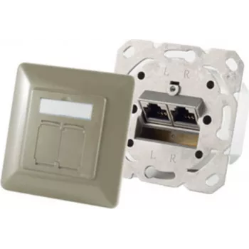 Sieninis lizdas 2 × RJ-45 ShiverPeaks 74280-GR — Cat6a, 500 MHz, metalinis korpusas, pilkas/sidabrinis