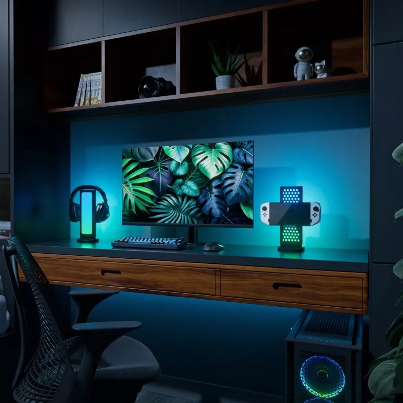 Nanoleaf Pegboard Lighted Desk Dock – apšviestas stalo stovas su moduline lenta