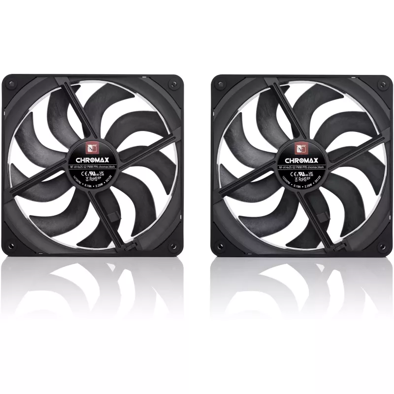 Noctua NF-A14x25 G2 PWM Sx2-PP chromax.black 140mm dviejų ventiliatorių rinkinys