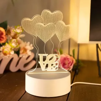Nakties šviestuvas Extralink HOME 3D optinė iliuzija Keturios širdys USB lovos lempa