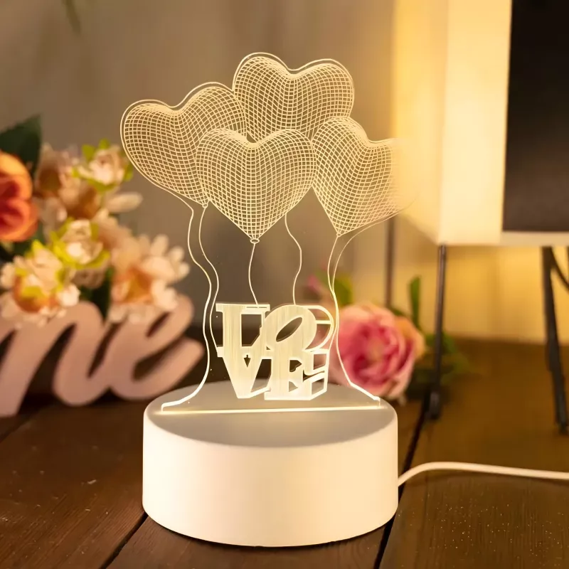 Nakties šviestuvas Extralink HOME 3D optinė iliuzija Keturios širdys USB lovos lempa