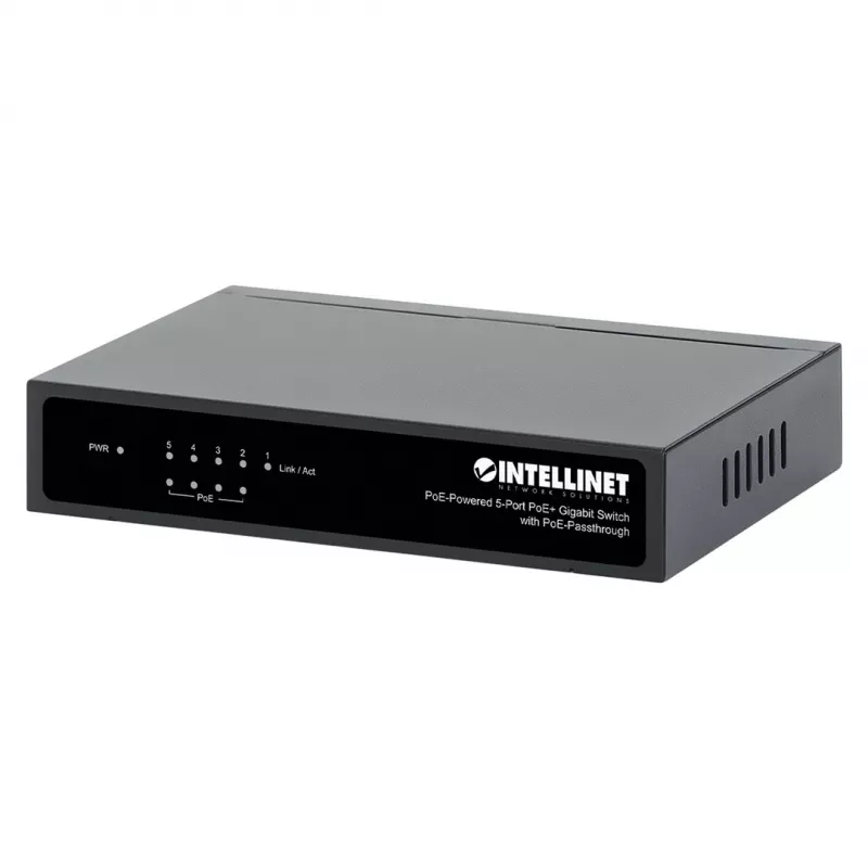 Intellinet 5xPoE Praėjimo jungiklis Gigabit, maitinamas per PoE arba AC, 68W