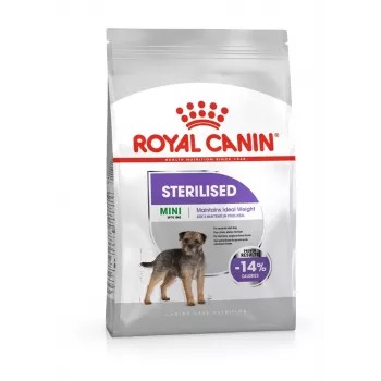 Sausas šunų ėdalas Royal Canin MINI Sterilised – suaugusiems mažų veislių šunims 8 kg, vištiena, dantų priežiūra, svorio kontrolė
