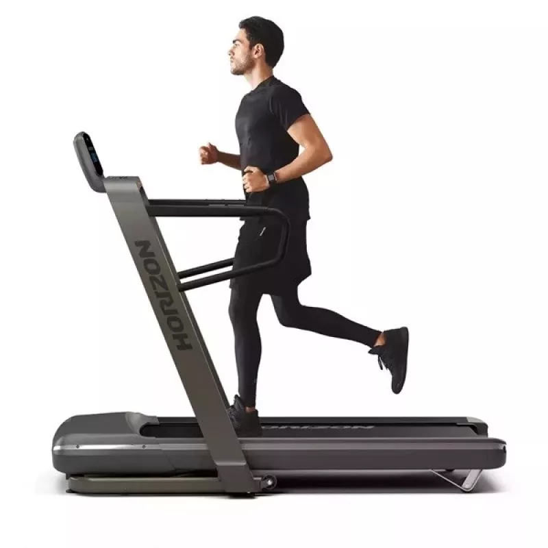 Sulankstomas elektrinis bėgimo takelis Horizon Fitness Omega Z-02 — 140×53 cm diržas, 20 km/h maks., 159 kg talpa, grafito spalva