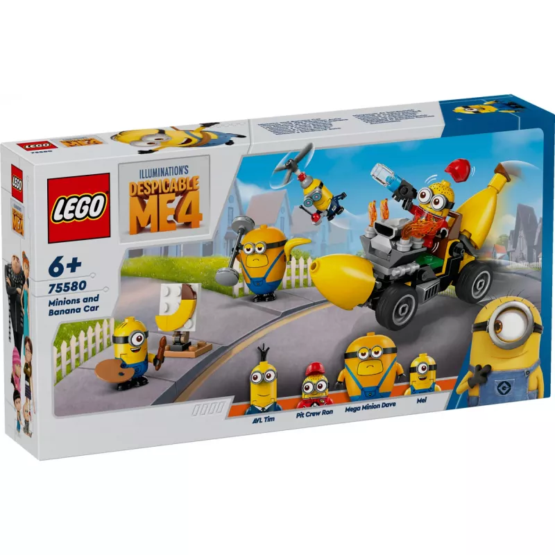 LEGO Despicable Me Minionai ir Bananinis Automobilis – Filmų Rinkinys Vaikams nuo 6 Metų, Maža Transporto Priemonė, Dovana Kūrybingiems Gerbėjams