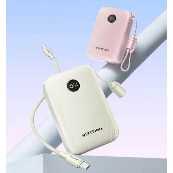 Power Bank Vention 20000mAh 22.5W — 2× USB‑C, 1× USB‑A, Smėlio spalvos