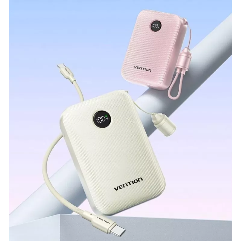 Power Bank Vention 20000mAh 22.5W — 2× USB‑C, 1× USB‑A, Smėlio spalvos