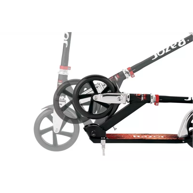 Paspirtukas Razor A5 Lux – aliuminis, 20 cm poliuretano ratai, sulankstomas, reguliuojamo aukščio, maks. apkrova 100 kg, juodas