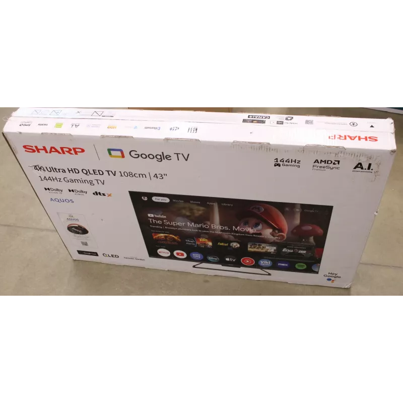 Sharp 43HR7265E 43 colių (108 cm) 4K UHD LED Smart TV su Google TV, Wi-Fi, HDMI/USB/RJ45 – Juoda – Pažeista pakuotė