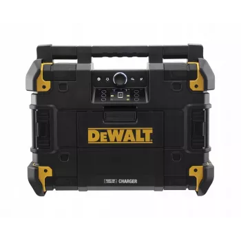 DeWalt DWST1-81078-QW nešiojamas radijas AM/FM skaitmeniniu imtuvu, LED ekranu, 4 garsiakalbiais, AC/DC maitinimu, USB prievadu, AUX išvestimi