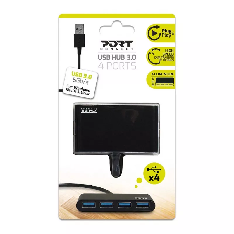 USB šakotuvas Port Designs 900121 USB 3.2 Gen 1 Type-A 5000 Mbit/s juodas