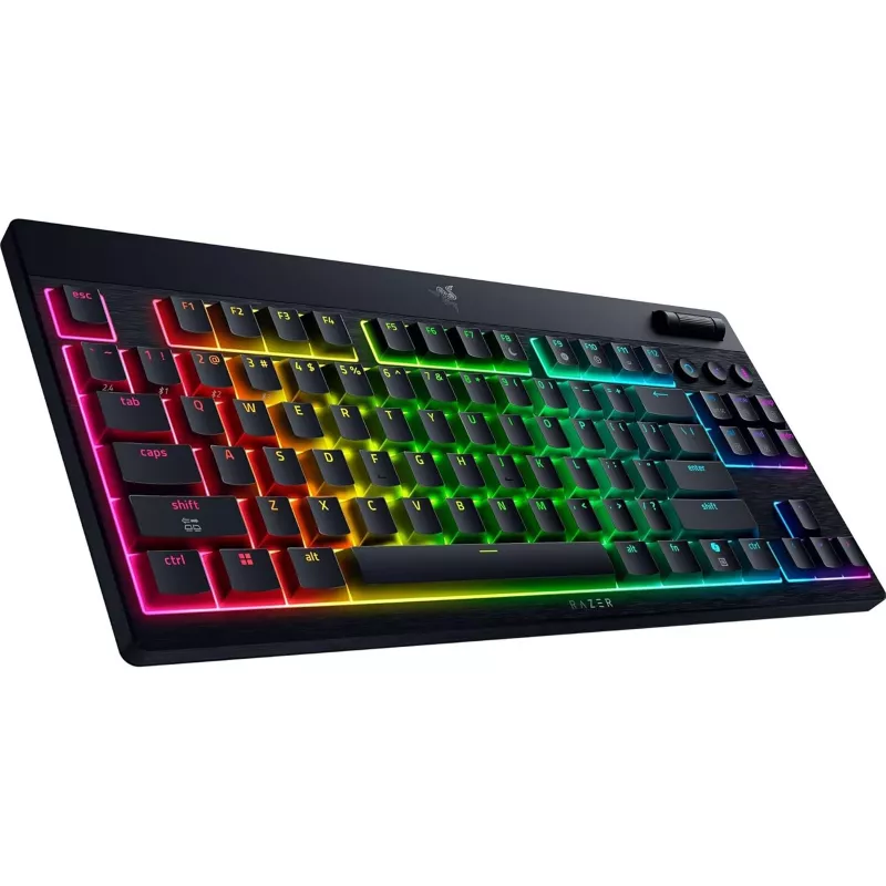Razer BlackWidow V4 Low-Profile Tenkeyless HyperSpeed belaidė klaviatūra, US išdėstymas, juoda, geltoni jungikliai