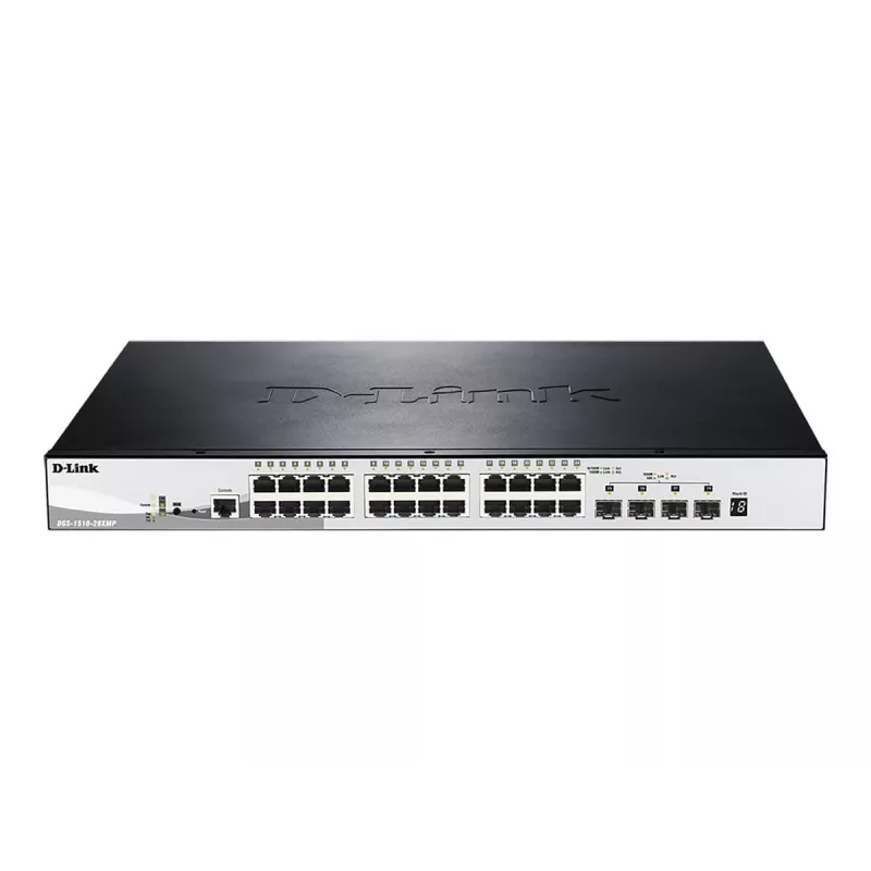 D-Link DGS-1510-28XMP valdomas L2/L3 Gigabit Ethernet (10/100/1000) „Power over Ethernet“ (PoE) jungiklis, juodas, pilkas