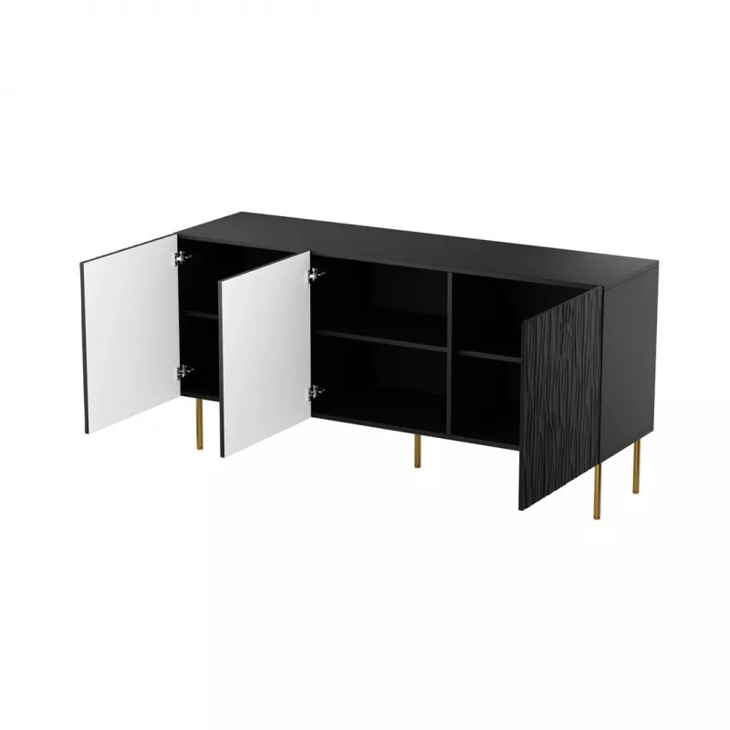 Komoda Cama Meble JUNGLE 1520×405×745 mm matinė juoda su auksinėmis kojelėmis, medžio drožlių plokštė