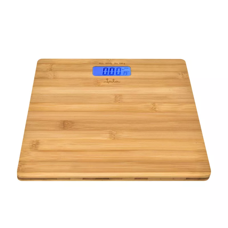 Elektrinės asmeninės svarstyklės Jata HBAS1489 – 180 kg, 100 g tikslumas, 10,2 cm LCD, bambuko platforma