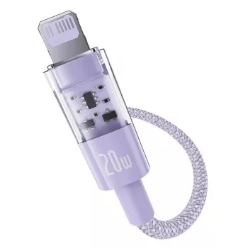 Greito įkrovimo USB-C – Lightning laidas Baseus Gem 1 m 20 W violetinis, nailono pynė, 7 kontaktų Lightning