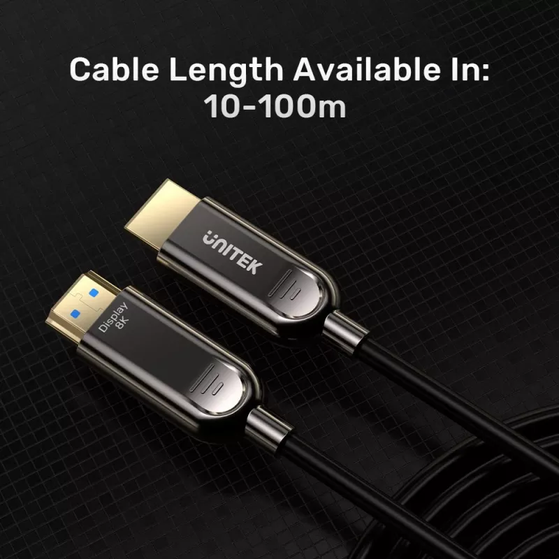 HDMI kabelis Unitek C11085GY01-15M — HDMI Type A į A, 30 m, HDMI 2.1, 8K@60Hz, 4K@144Hz, paauksuoti kontaktai, juodas
