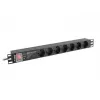 Maitinimo skirstytuvas LANBERG PDU-PRO-07F-0200-BK — 1U stovo PDU, 7 F tipo lizdai, 16 A, 2 m laidas, juodas
