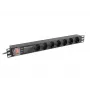 Maitinimo skirstytuvas LANBERG PDU-PRO-07F-0200-BK — 1U stovo PDU, 7 F tipo lizdai, 16 A, 2 m laidas, juodas