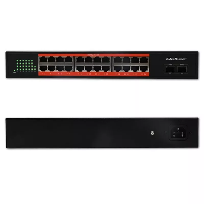QOLTEC Gigabit Ethernet PoE tinklo jungiklis 24xRJ45 2xSFP