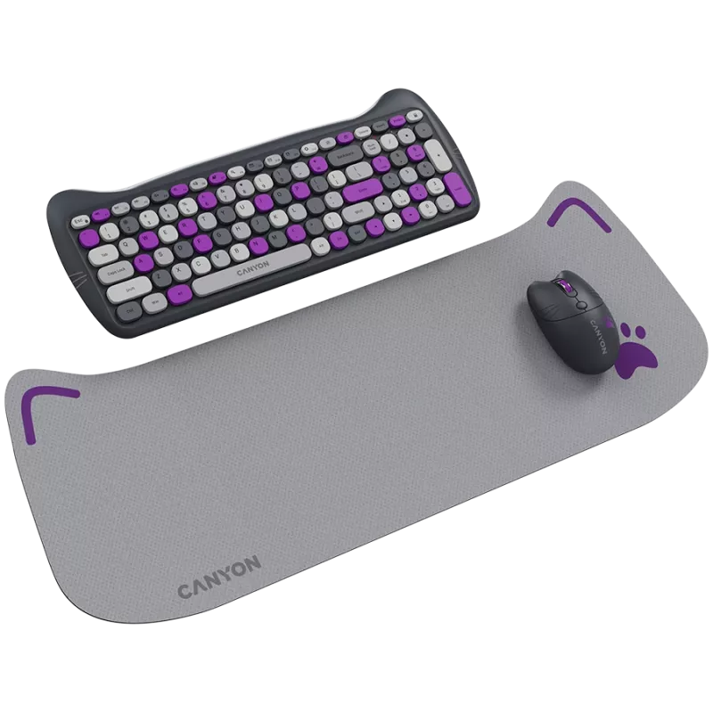 Belaidė klaviatūros ir pelės rinkinys CANYON HSET-W6 Kitty Edition – violetinis