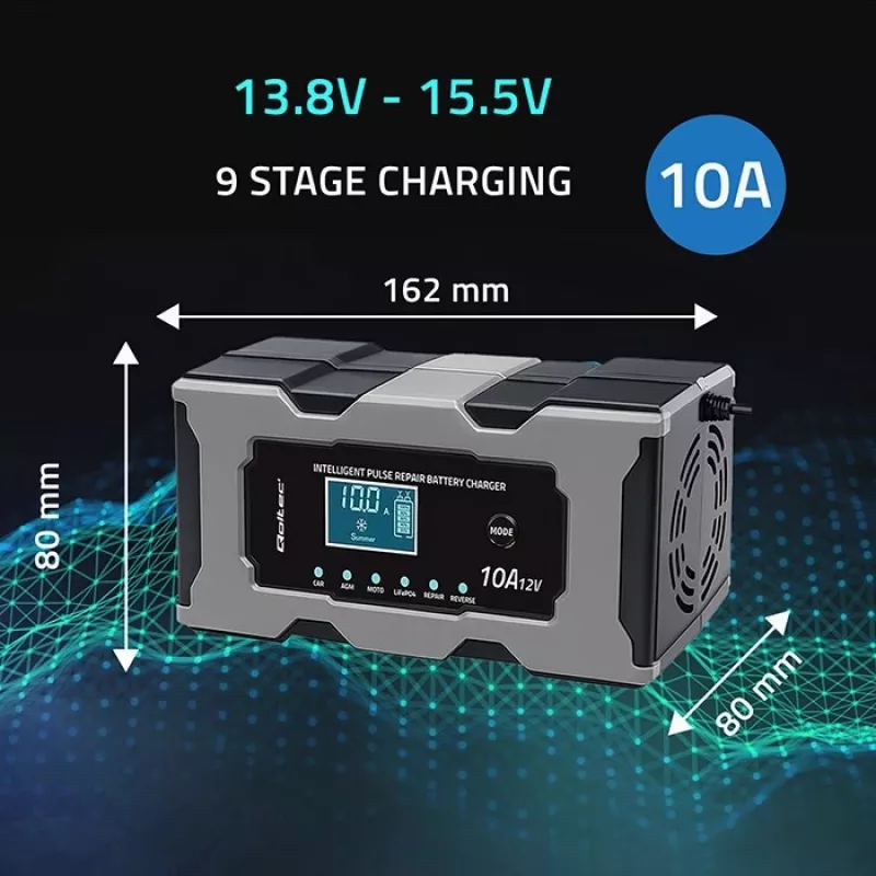 Įkroviklis QOLTEC 52493 12V 10A su AGM akumuliatorių atkūrimo funkcija