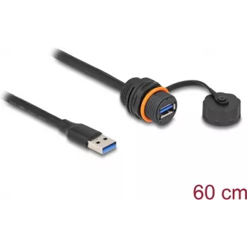 DeLOCK USB laidas USB Type-A lizdas į kištuką 5 Gbps 60 cm juodas IP68