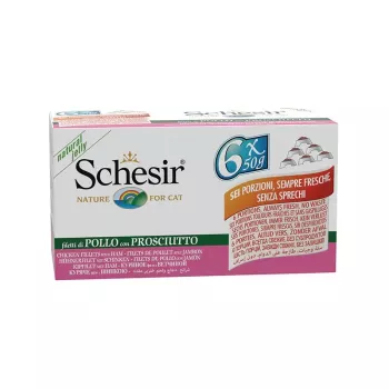 SCHESIR Vištienos filė su kumpiu drebučiuose – šlapias ėdalas katėms – 6x50g