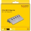 DeLOCK USB 3.2 Gen 2 šakotuvas, 4× USB-A duomenų prievadai + 1 greito įkrovimo prievadas, 10 Gbps, metalinis korpusas