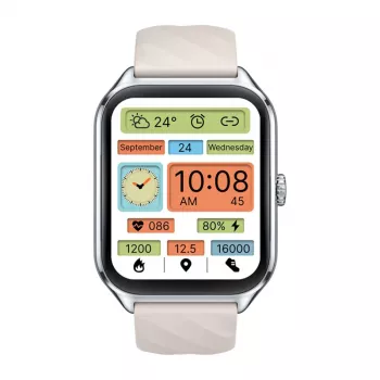 Išmanusis laikrodis Zeblaze GTS 4 — 1,94 colio (4,93 cm) AMOLED 466×466 px, liečiamas ekranas, Wi‑Fi, metalinis korpusas, silikoninis dirželis (baltas)