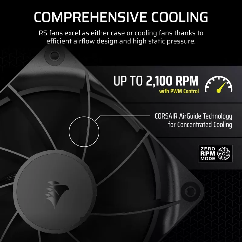 Ventiliatorių rinkinys Corsair RS120 12 cm juodas 420-2100 RPM 3 vnt.