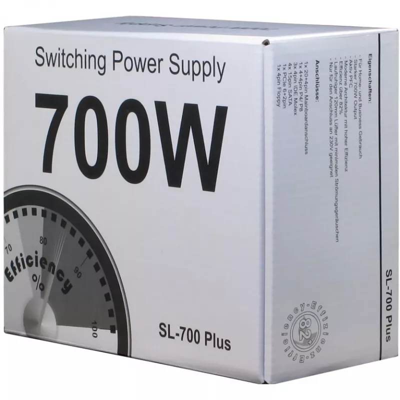 Maitinimo blokas Inter-Tech SL-700 Plus, 700 W, ATX12V 2.4, aktyvus PFC, sidabrinis
