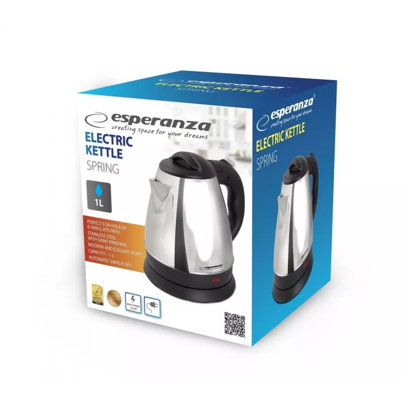 Elektrinis virdulys ESPERANZA 1,0 L nerūdijantis plienas ir plastikas, 1350 W, be laido, automatinis išsijungimas
