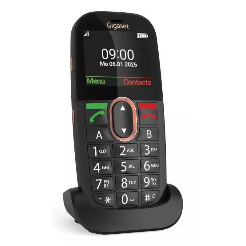 Mobilus telefonas senjorams Gigaset GL695 – 2,31 colio (5,87 cm) ekranas, 240×320, viena SIM, 4G, 2 MP kamera, 1400 mAh, juodas