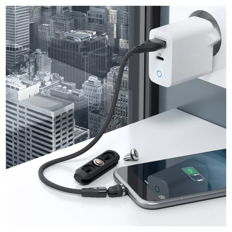 USB laidas RealPower MagneticCharge3 0,2 m USB-A juodas greitas įkrovimas