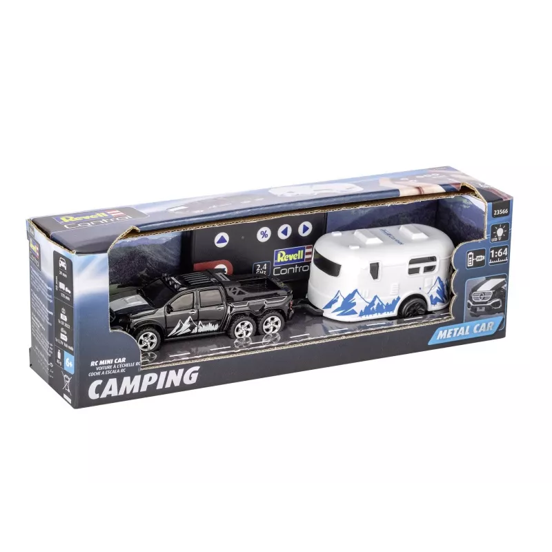 RC automobilis su kemperiu REVELL 23566 - miniatiūrinis nuotoliniu būdu valdomas modelis, maitinamas baterijomis, žaislinė transporto priemonė