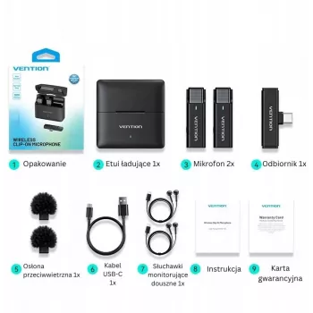 2 vnt. Vention USB-C mikrofonų rinkinys su įkrovimo dėklu