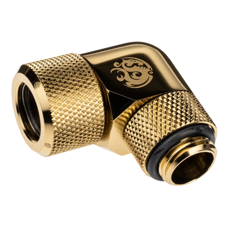 Bitspower Advanced Multi-Link adapterio jungtis 90 laipsnių G1/4 colio AG prie 12 mm AD kietvamzdžio - pasukama, žalvarinė