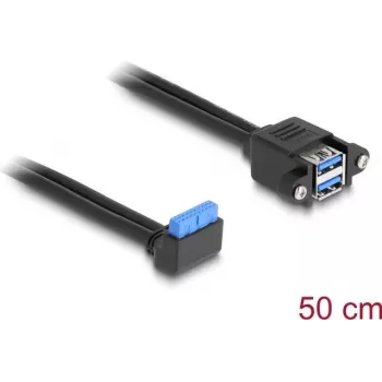 DeLOCK USB 5 Gbps laidas, vidinis, 90° kampu lenktas pin header moteriškas į 2 x USB Type-A moteriškas, 50 cm