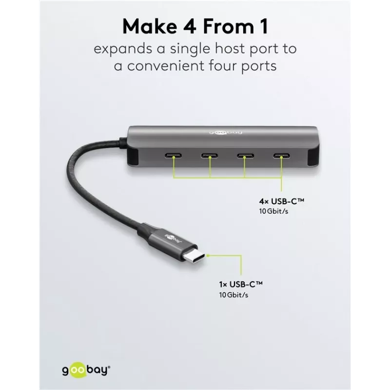Goobay Slim 4 prievadų USB-C centras 10 Gbit/s (76565)