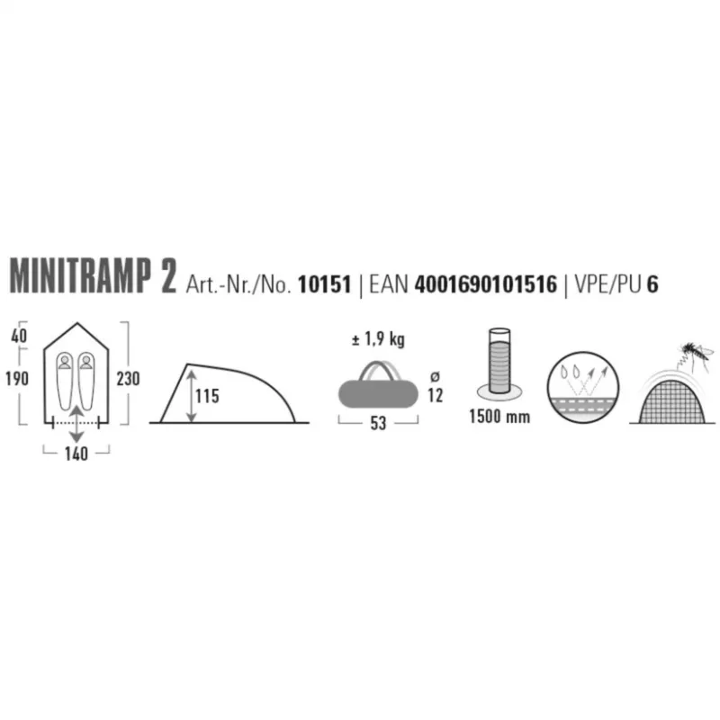 Palapinė High Peak Minitramp 2 lengva juoda/raudona – 2 vietų kompaktiška stovyklavimo palapinė